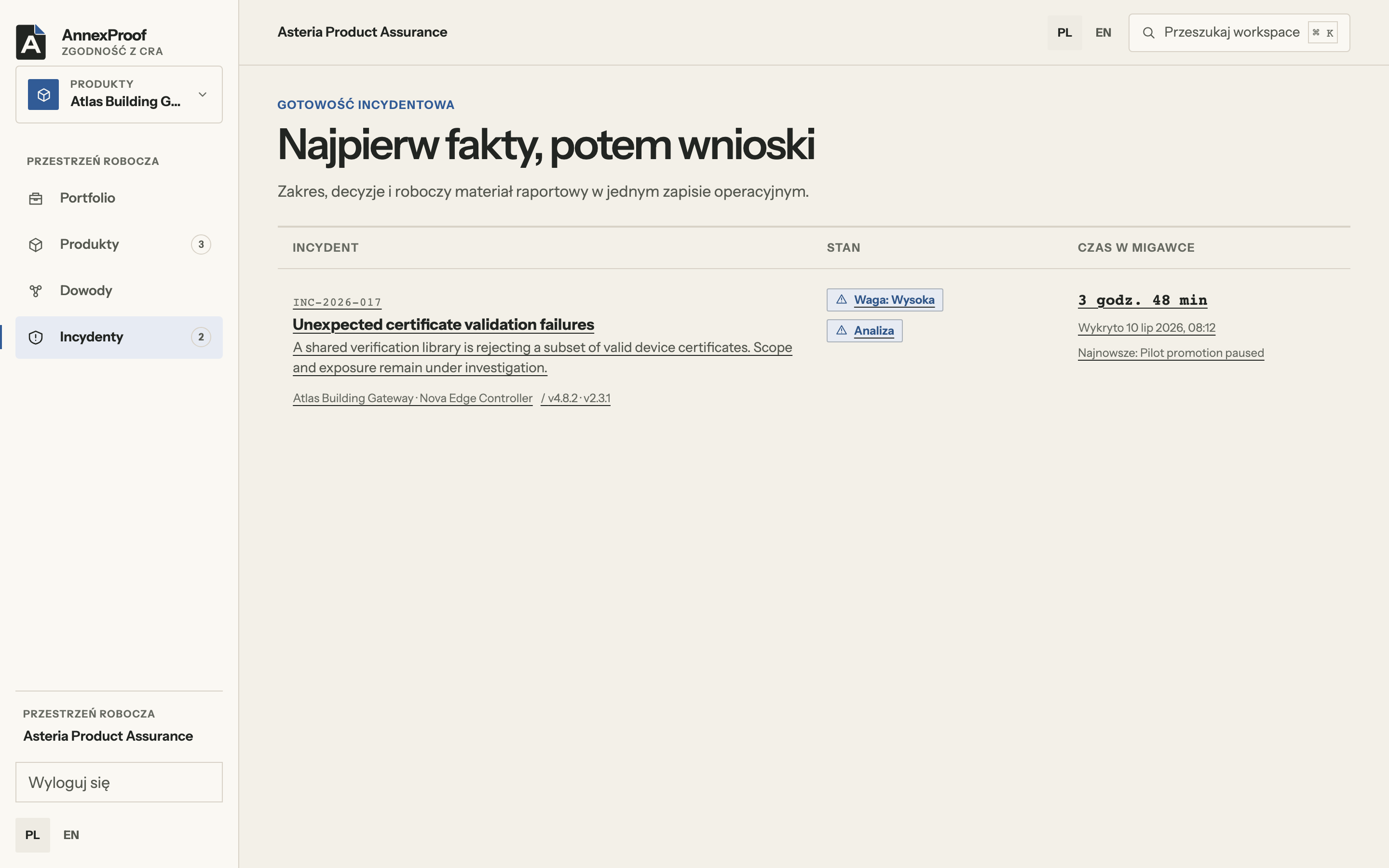 Gotowość incydentowa: Zakres, decyzje i materiał raportowy w jednym zapisie operacyjnym.